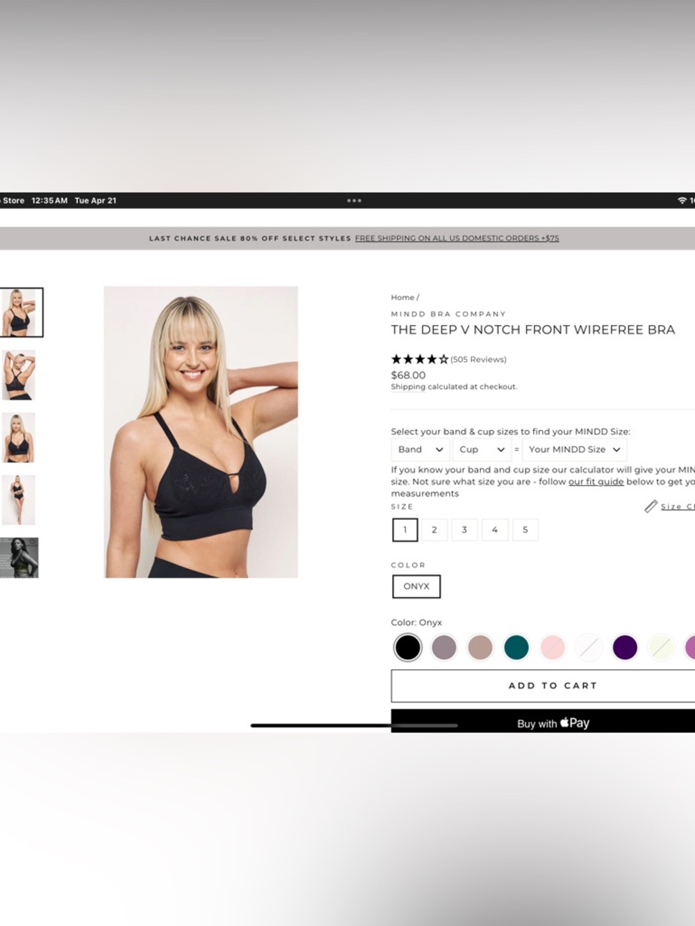 The Deep V Notch Front Wirefree Bra - Onyx (Black)